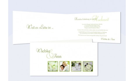  Einladungskarte Hochzeit DIN Lang, weiß grün