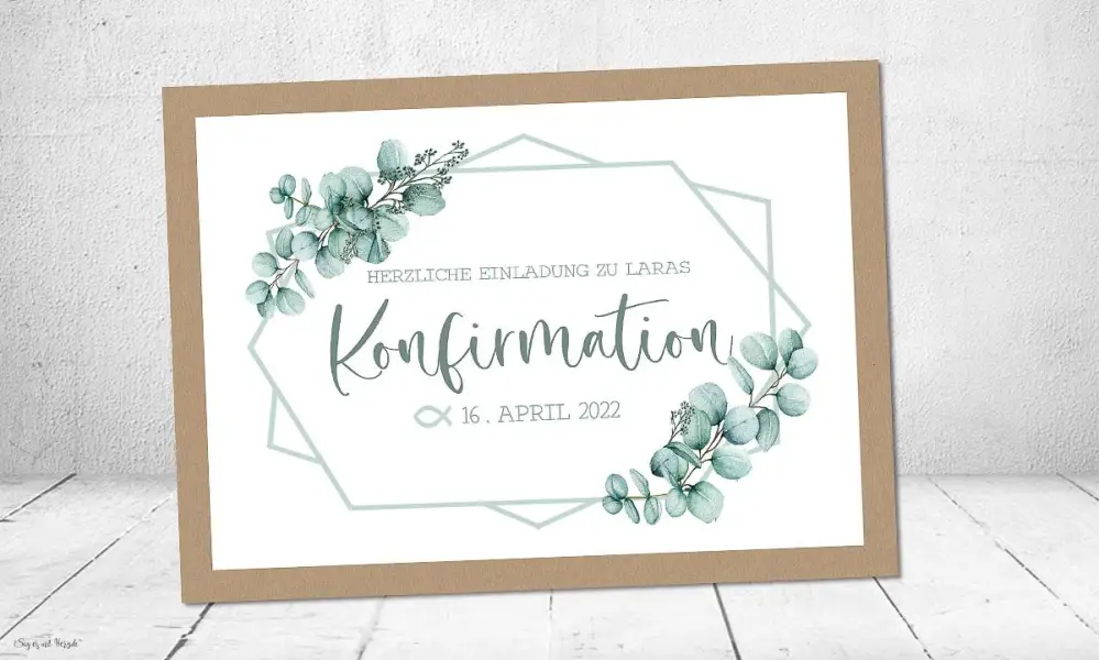 Einladungskarten Konfirmation Kraftpapier Eukalyptus