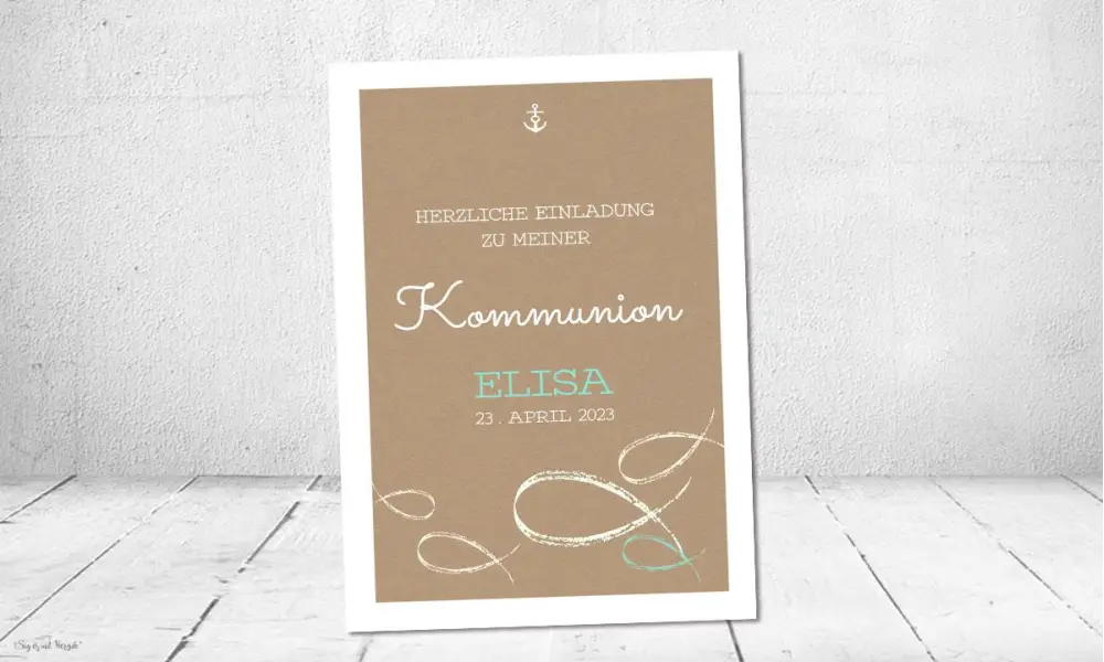 Einladungskarten Kommunion Kraftpapier Fisch Mädchen