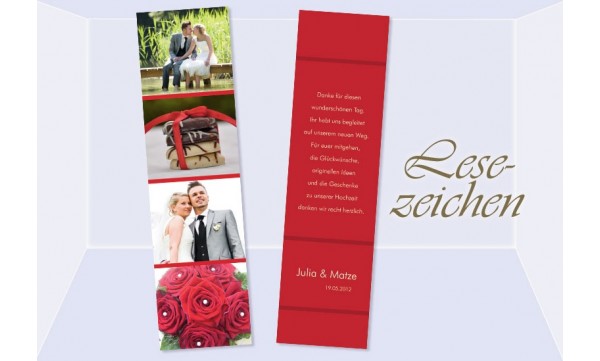 Danksagung Hochzeit, Lesezeichen / Karte , rot