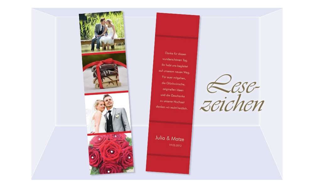 Danksagung Hochzeit, Lesezeichen / Karte , rot Danksagung Hochzeit, Lesezeichen / Karte , rot