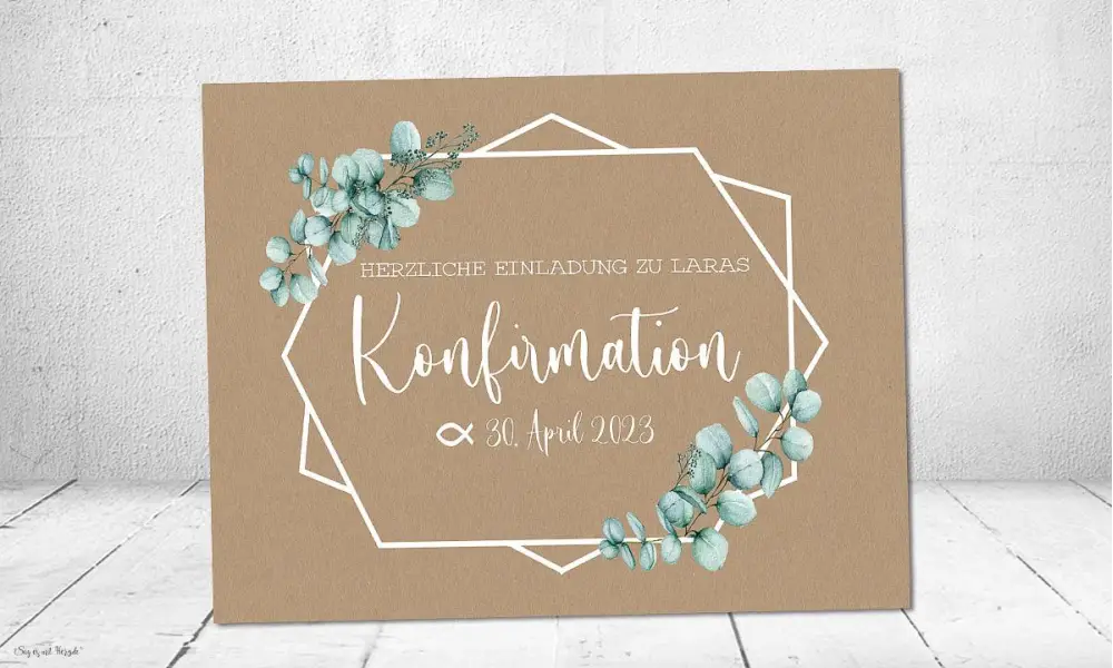 Einladungskarte Eukalyptus Konfirmation Vintage