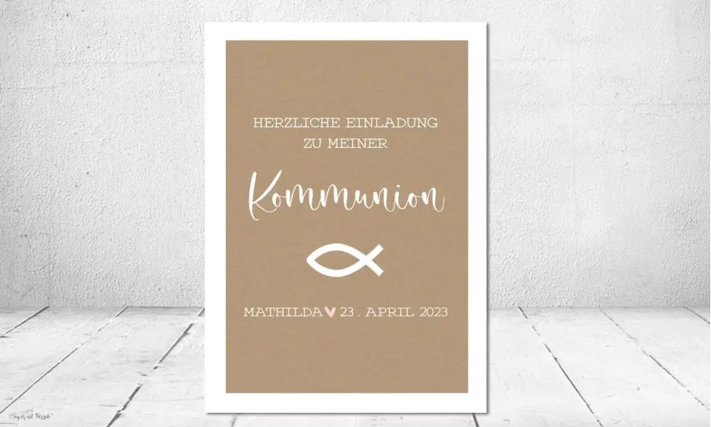 Einladungskarten Kommunion Fisch Vintage Mädchen