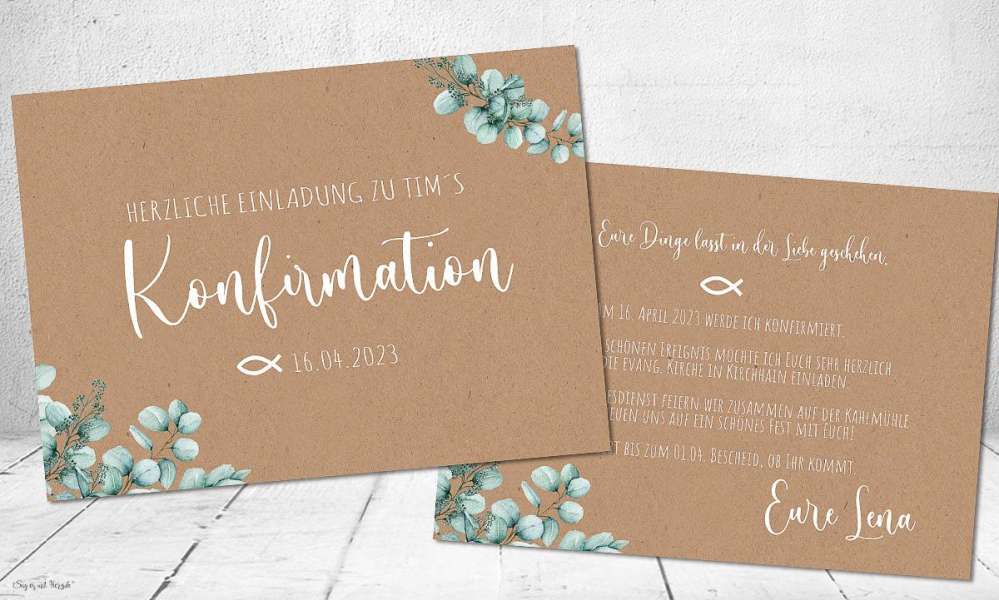 Einladungskarten Konfirmation Eukalyptus Kraftpapier Einladungskarten Konfirmation Eukalyptus Kraftpapier