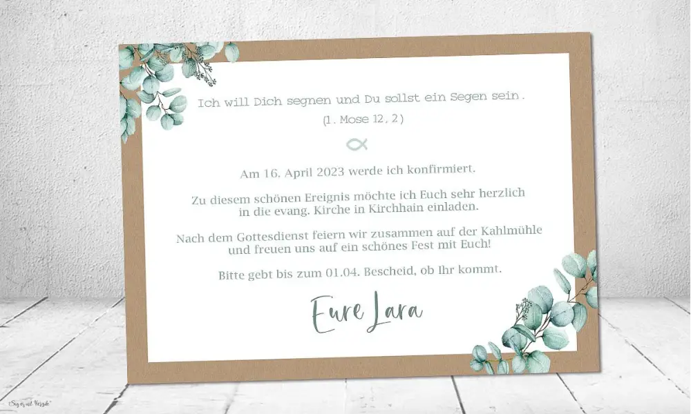 Einladung Konfirmation Eukalyptus Vintage