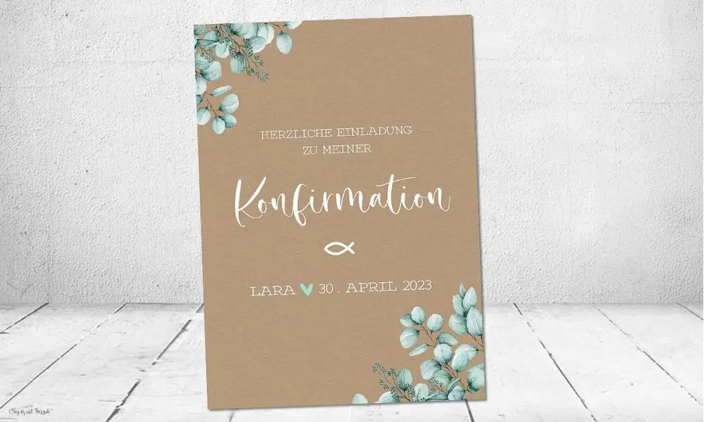 Einladungskarten Konfirmation Kraftpapier Greenery