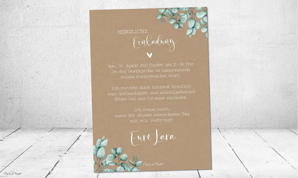 Einladungskarten Konfirmation Kraftpapier Greenery