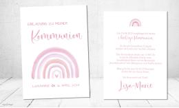 Einladungskarten Kommunion Regenbogen rosa Mädchen