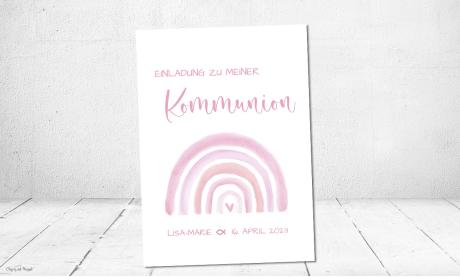 Einladungskarten Kommunion Regenbogen rosa Mädchen