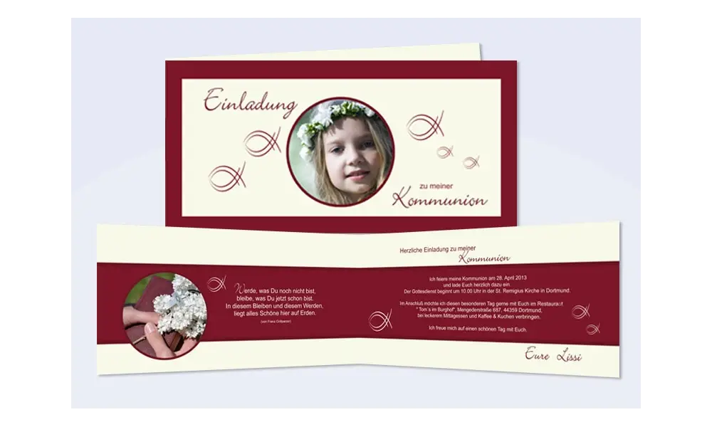 Einladungskarte, Karte zur Kommunion / Konfirmation