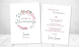 Einladungskarten Kommunion floral Aquarell rosa