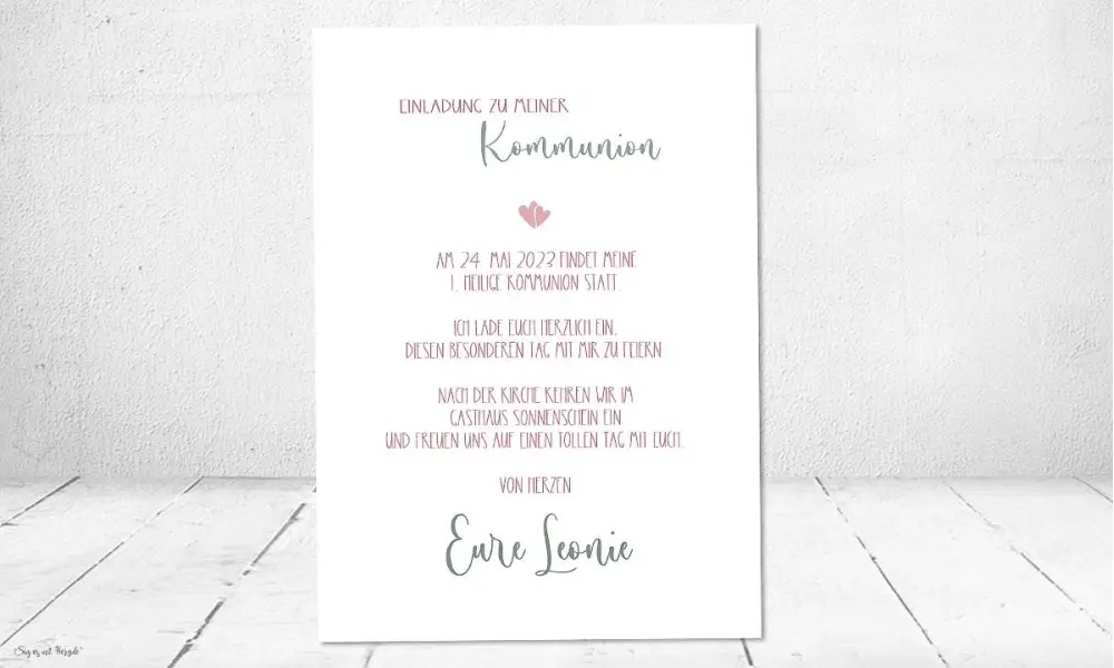 Einladungskarten Kommunion floral Aquarell rosa