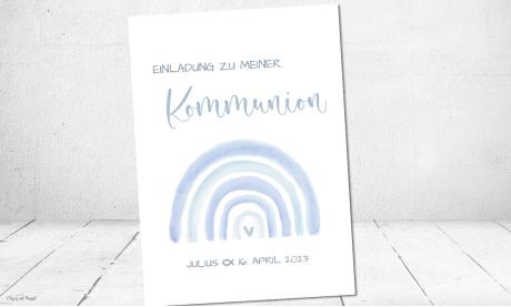 Einladungskarten Kommunion Regenbogen blau Junge
