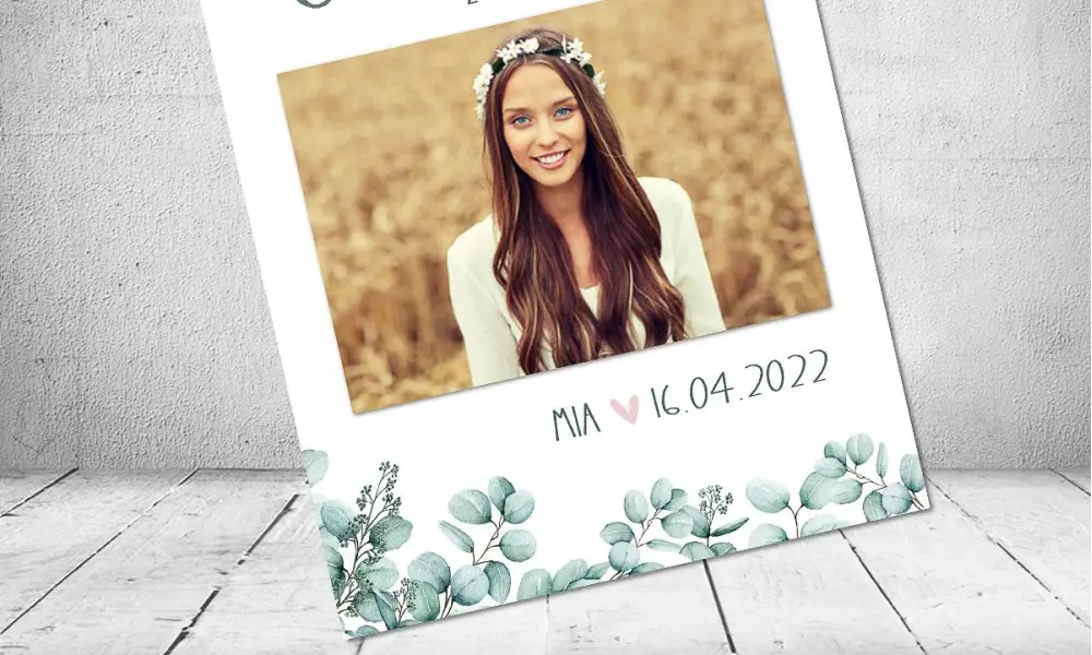 Einladungskarten Konfirmation Eukalyptus mit Bild