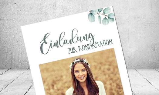 Einladungskarten Konfirmation Eukalyptus mit Bild