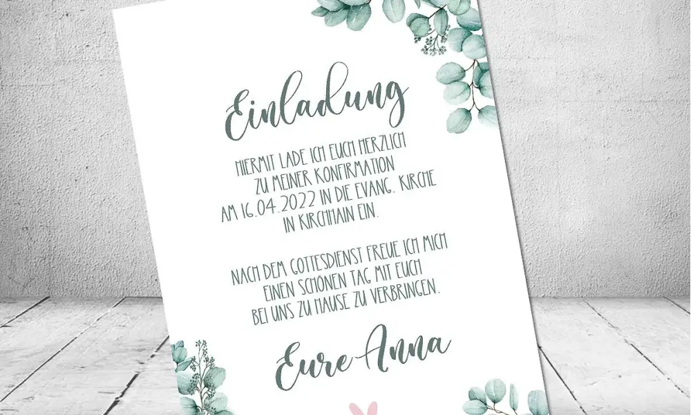 Einladungskarten Konfirmation Eukalyptus mit Bild
