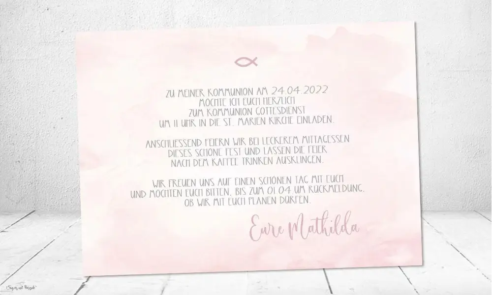 Einladungskarten Kommunion rosa