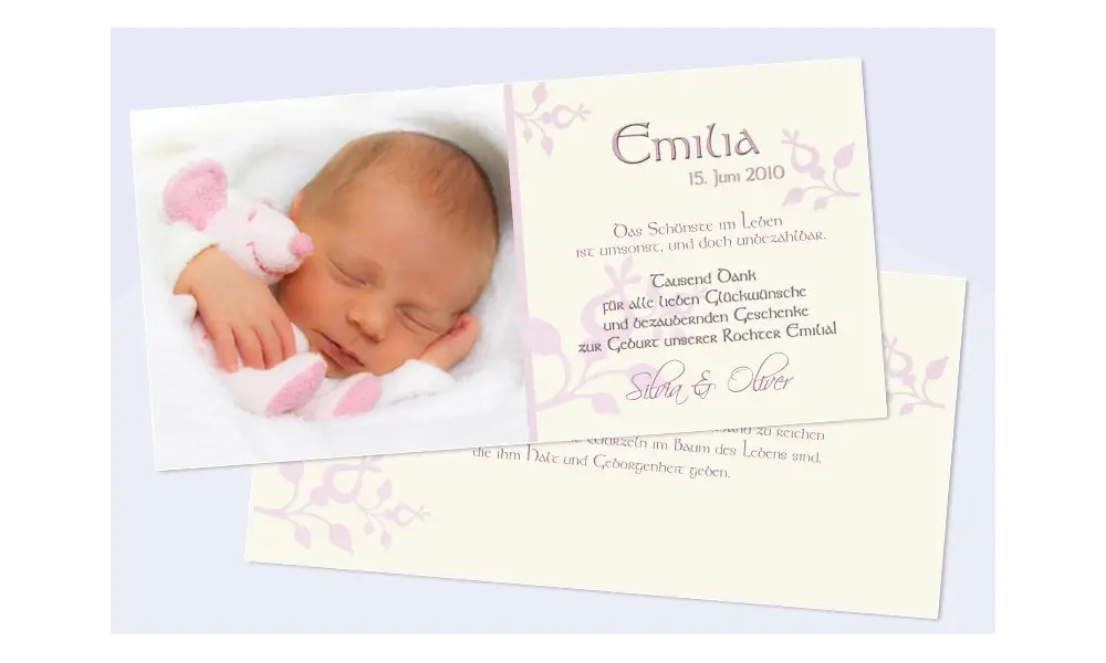 Danksagungskarte zur Geburt, "Emilia" in creme