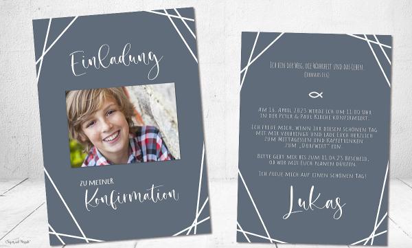 Einladungskarten Konfirmation Junge Foto dunkelblau