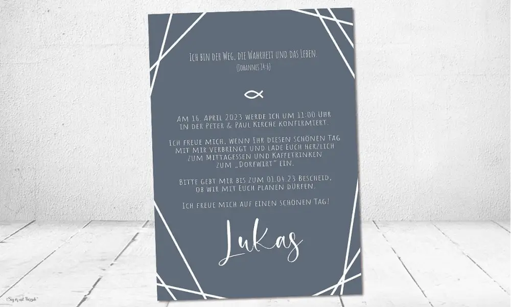 Einladungskarten Konfirmation Junge Foto dunkelblau