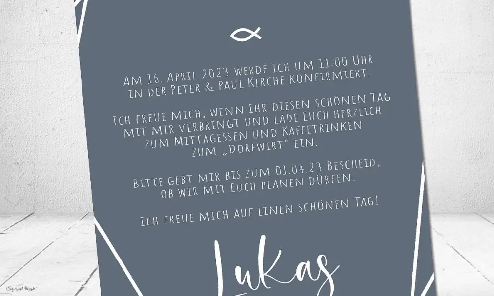 Einladungskarten Konfirmation Junge Foto dunkelblau