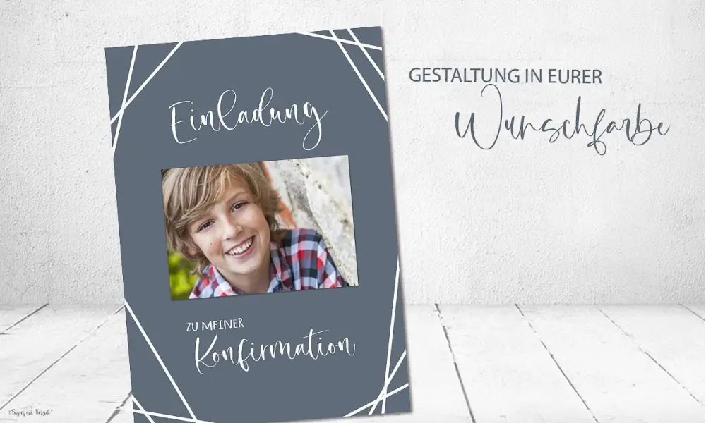 Einladungskarten Konfirmation Junge Foto dunkelblau
