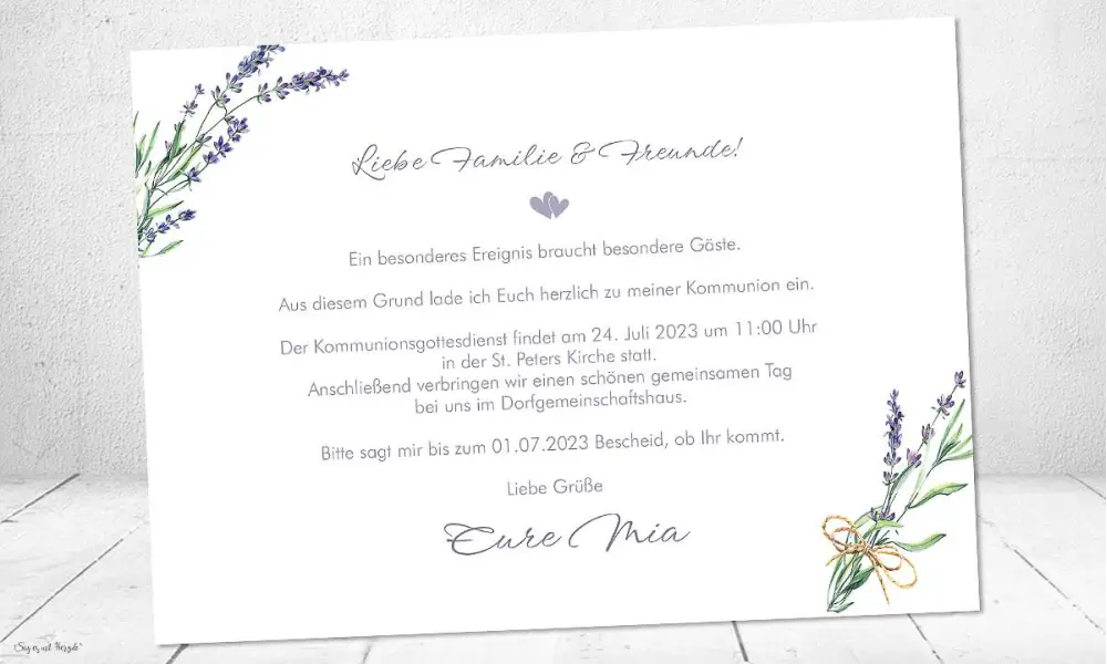 Einladungskarten Kommunion flieder