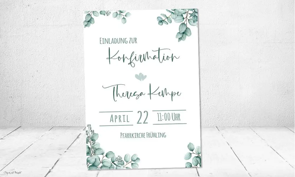 Einladung Konfirmation Eukalyptus Greenery