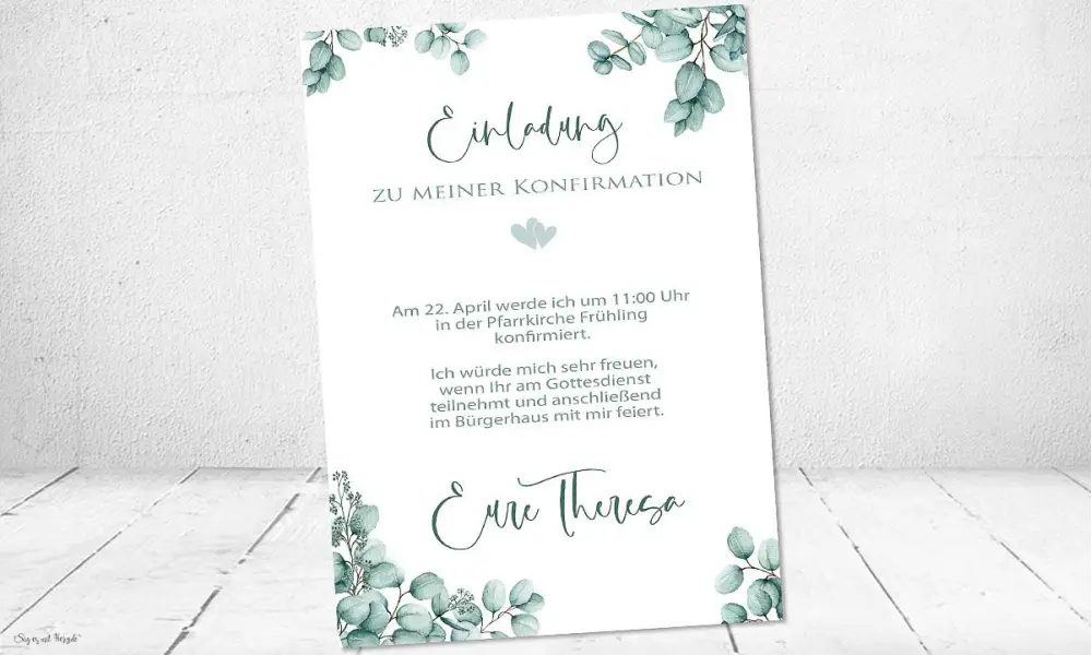 Einladung Konfirmation Eukalyptus Greenery