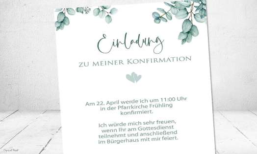 Einladung Konfirmation Eukalyptus Greenery