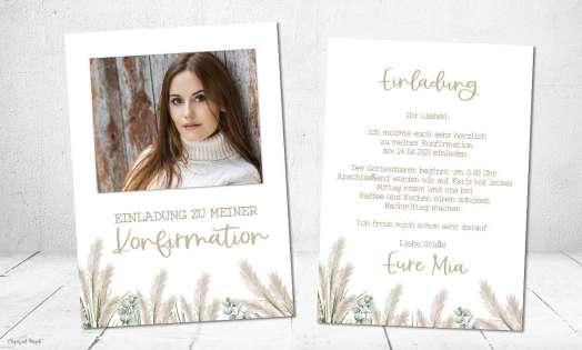 Einladung Konfirmation Pampas Boho mit Foto