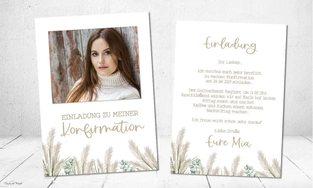 Einladung Konfirmation Pampas Boho mit Foto