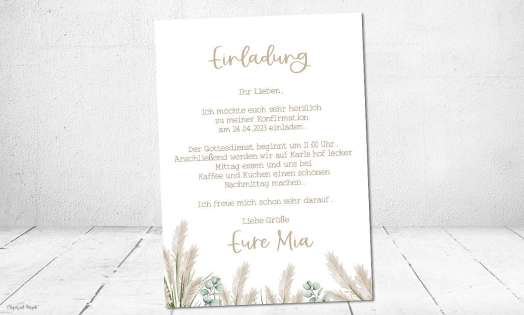 Einladung Konfirmation Pampas Boho mit Foto