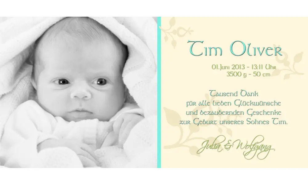 Danksagungskarte zur Geburt, "Emilia" in creme
