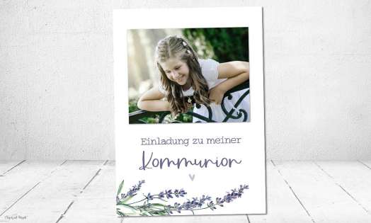 Einladungskarten Kommunion floral flieder