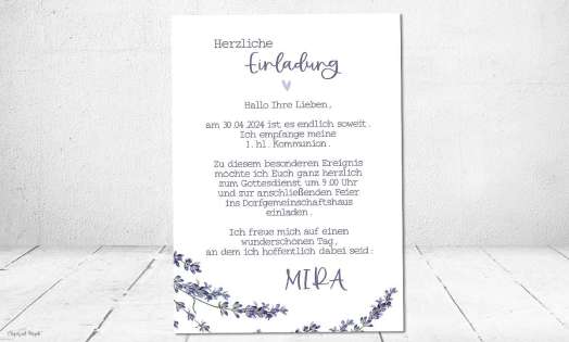 Einladungskarten Kommunion floral flieder