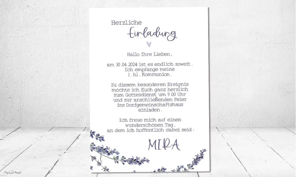 Einladungskarten Kommunion floral flieder