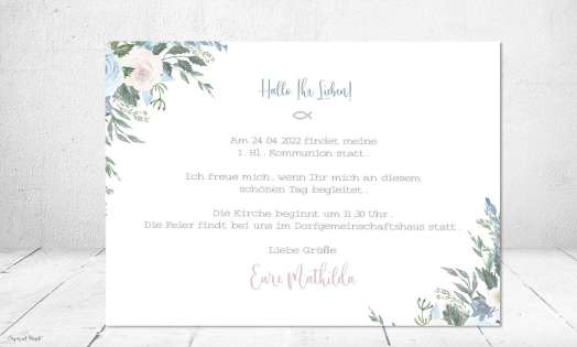 Einladungskarten Kommunion floral Aquarell