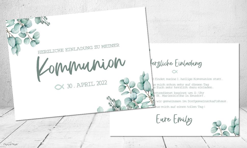 Einladungskarten Kommunion Eukalyptus