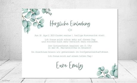 Einladungskarten Kommunion Eukalyptus