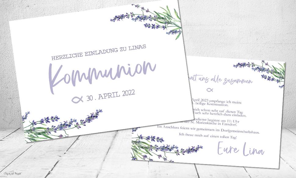 Einladungskarten Kommunion lila