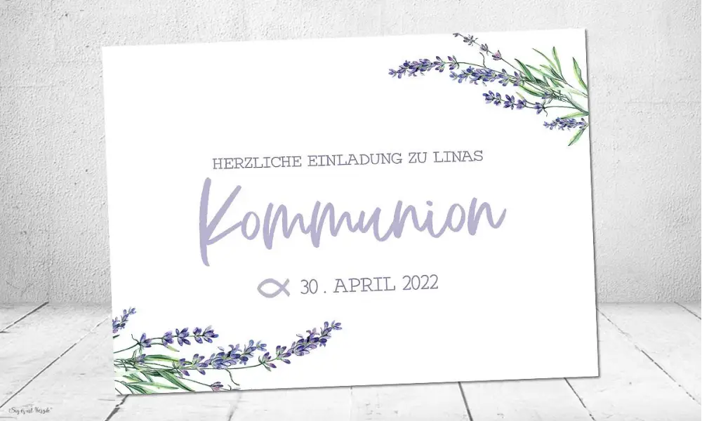 Einladungskarten Kommunion lila