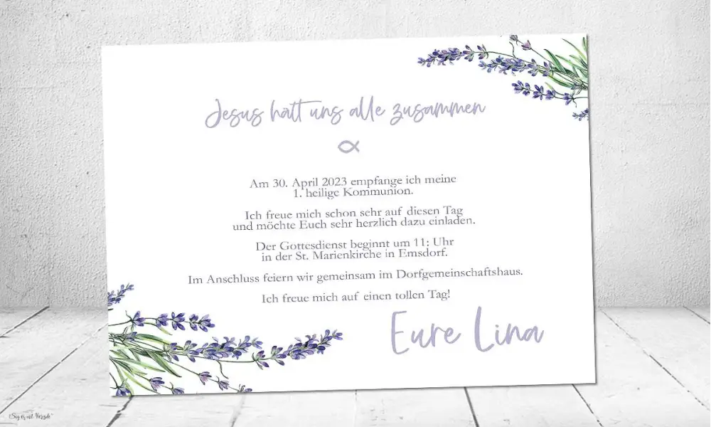 Einladungskarten Kommunion lila