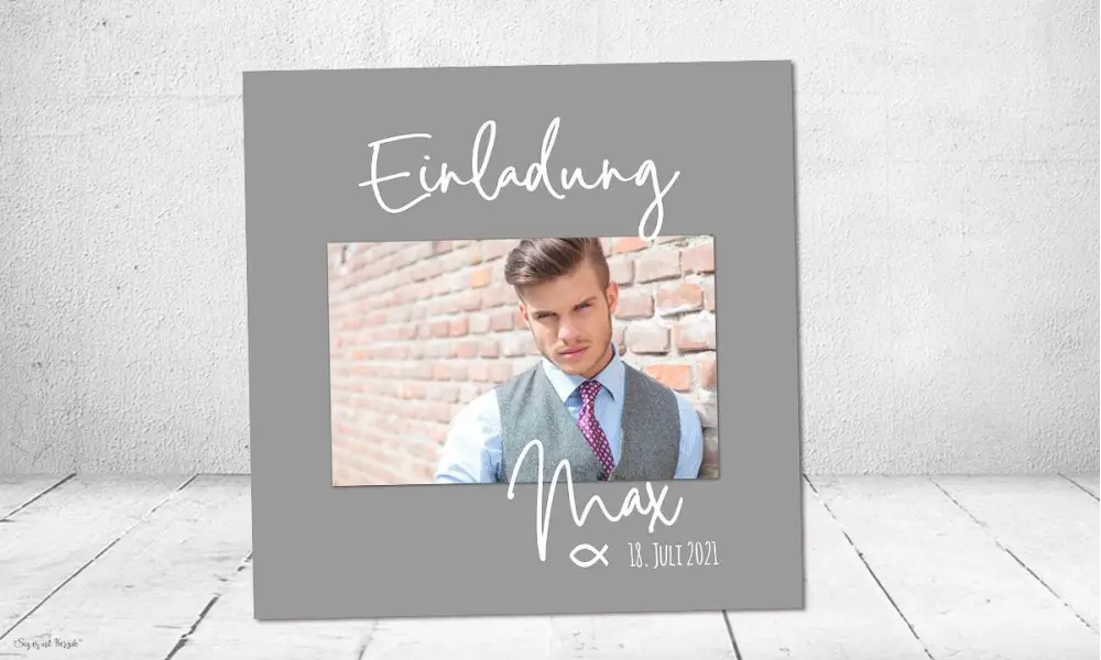 Einladungskarten Konfirmation Foto grau ♥ modern & quadratisch