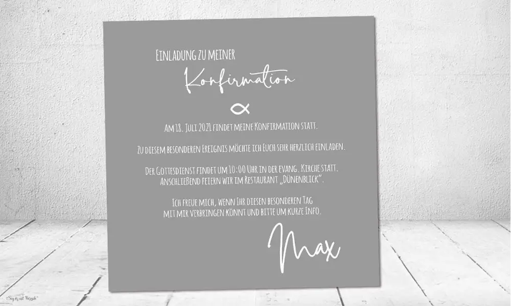 Einladungskarten Konfirmation Foto grau