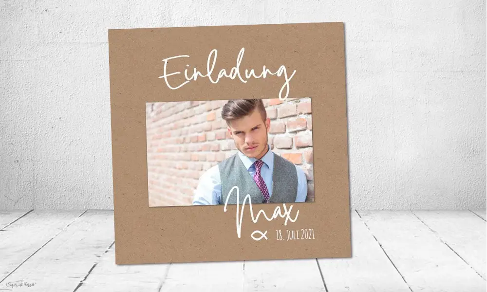 Einladungskarten Konfirmation Foto grau