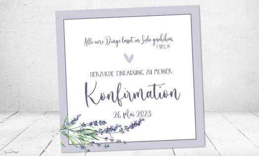 Einladungskarten Konfirmation flieder lila ohne Foto Lavendel