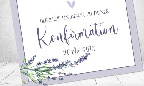 Einladungskarten Konfirmation flieder lila