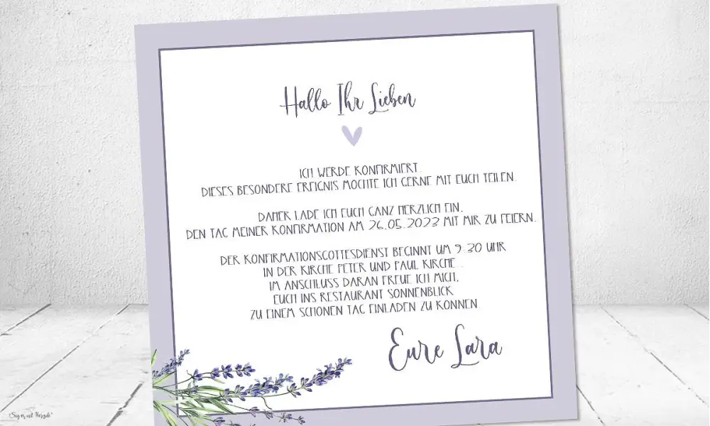 Einladungskarten Konfirmation flieder lila ohne Foto Lavendel