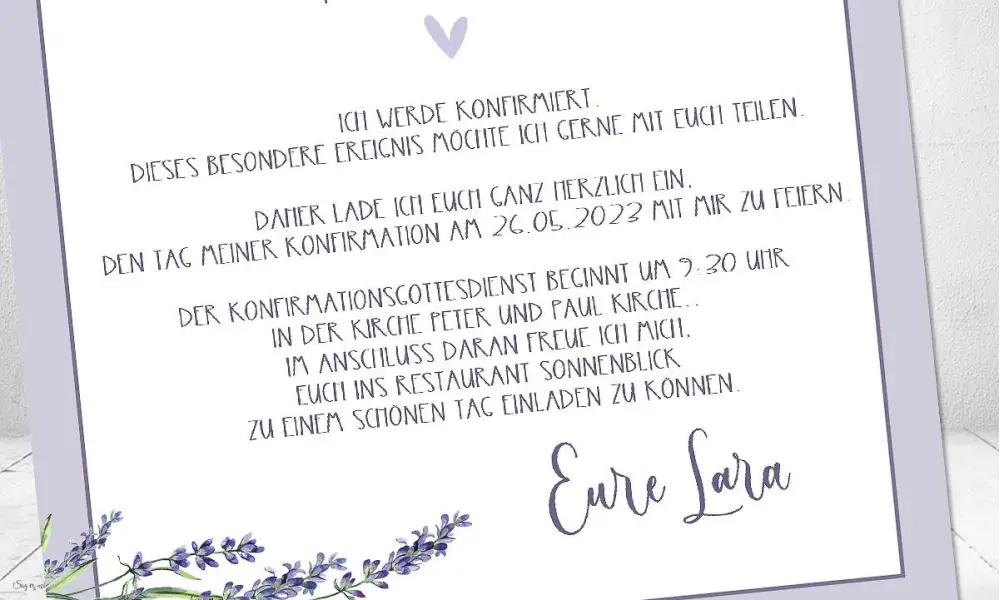 Einladungskarten Konfirmation flieder lila
